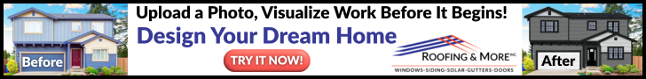 Roofing & More Leaderboard ad, 728 by 90 pixels