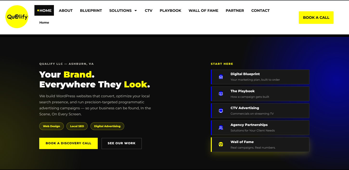 Qualify LLC digital marketing agency website homepage designed and built in-house — Ashburn, Virginia
